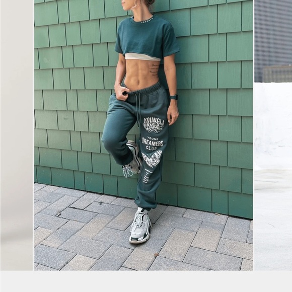 YoungLA Dreamers Club Joggers and cropped tee  - Forrest  Green - Picture 2 of 9
